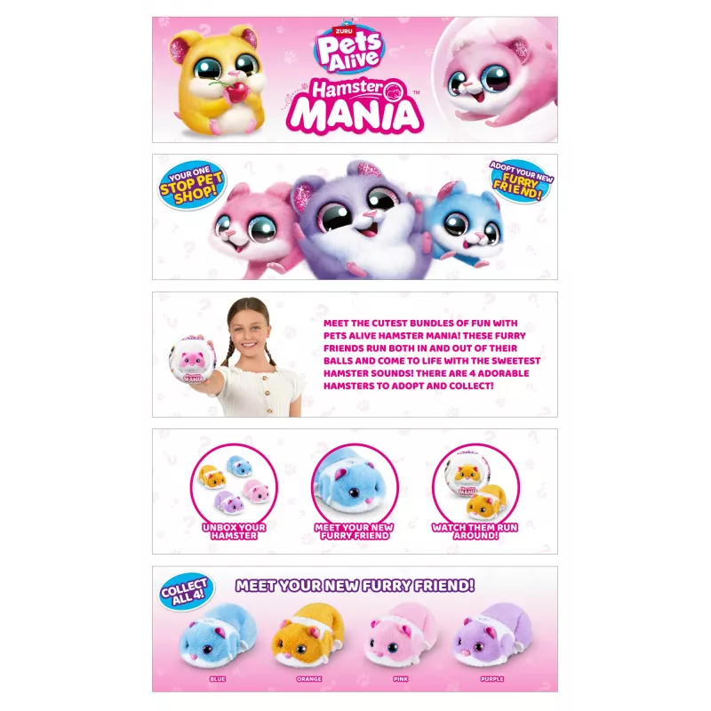 Hamster de brincar Zuru Pets Alive Hamster Mania — hamster interativo a pilhas, a partir de 3 anos, AAA