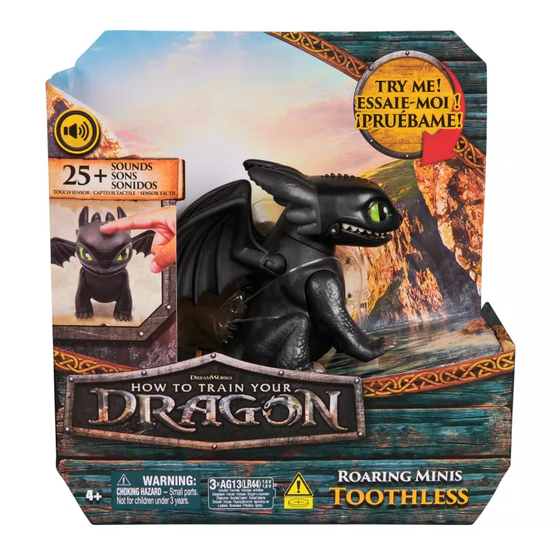 Mini figura interativa Toothless Spinmaster – Como Treinar o Teu Dragão, efeitos sonoros, modelo 6074239