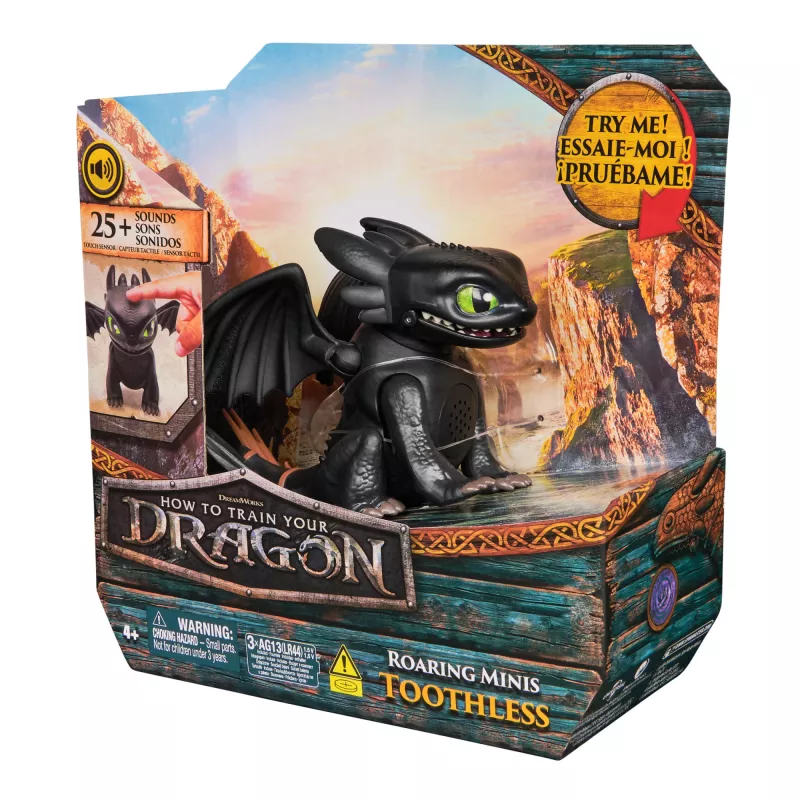 Mini figura interativa Toothless Spinmaster – Como Treinar o Teu Dragão, efeitos sonoros, modelo 6074239