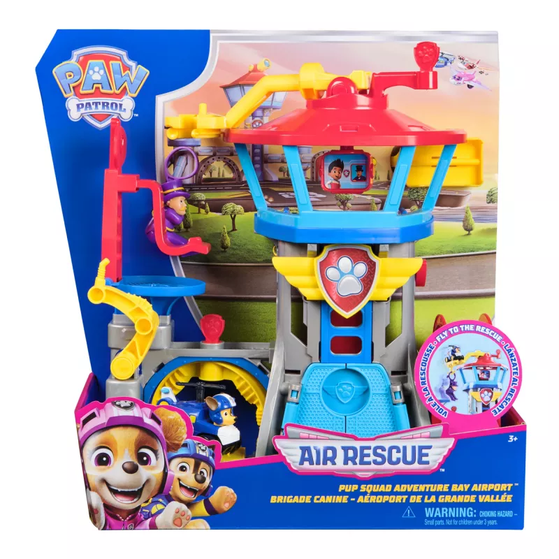 PAW Patrol : Air Rescue, conjunto de brincar Aeroporto Pup Squad Adventure Bay, com carro de brincar Chase e lançador de veículos, brinquedo infantil para rapazes e raparigas a partir dos 3 anos