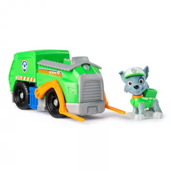 PAW Patrol, camião de reciclagem do Rocky, carro de brincar com figura de ação colecionável, brinquedo sustentável para rapazes e raparigas a partir dos 3 anos