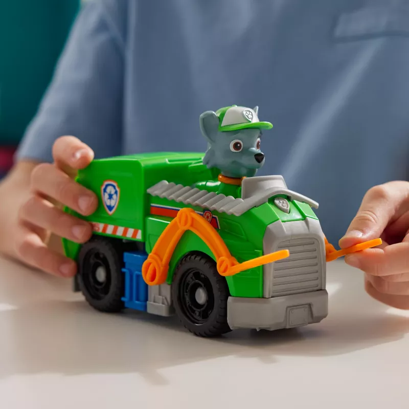 PAW Patrol, camião de reciclagem do Rocky, carro de brincar com figura de ação colecionável, brinquedo sustentável para rapazes e raparigas a partir dos 3 anos
