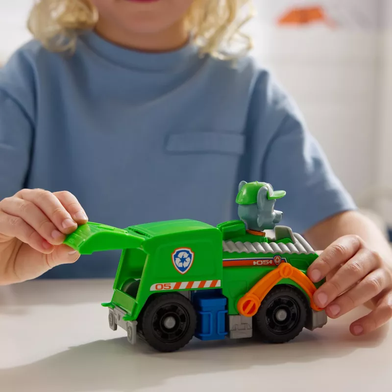 PAW Patrol, camião de reciclagem do Rocky, carro de brincar com figura de ação colecionável, brinquedo sustentável para rapazes e raparigas a partir dos 3 anos