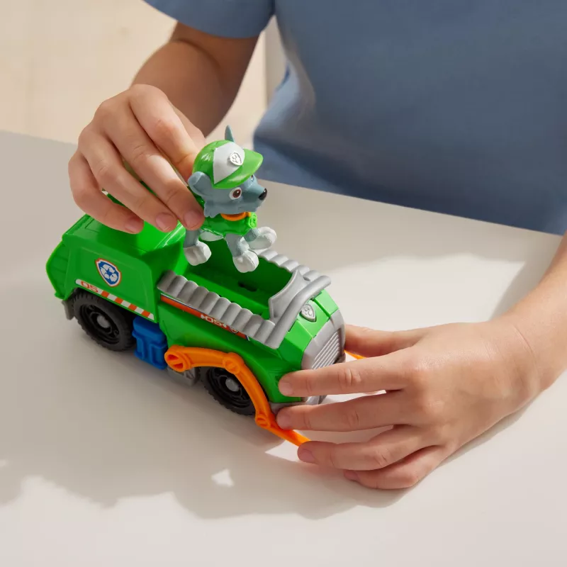 PAW Patrol, camião de reciclagem do Rocky, carro de brincar com figura de ação colecionável, brinquedo sustentável para rapazes e raparigas a partir dos 3 anos