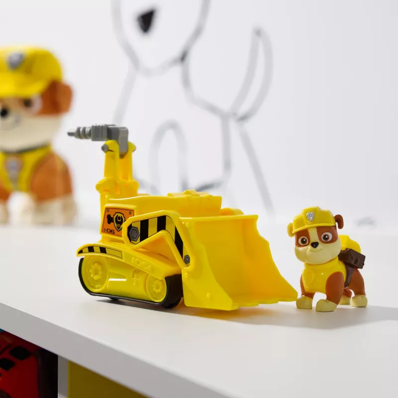 PAW Patrol, o bulldozer do Rubble, camião de brincar com figura de ação colecionável, brinquedo infantil com preocupações de sustentabilidade para rapazes e raparigas a partir dos 3 anos