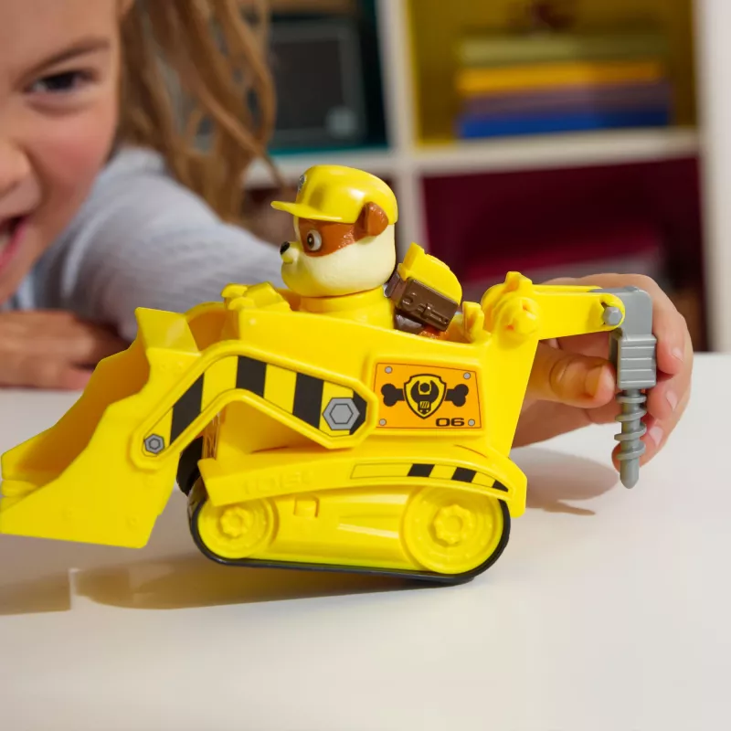 PAW Patrol, o bulldozer do Rubble, camião de brincar com figura de ação colecionável, brinquedo infantil com preocupações de sustentabilidade para rapazes e raparigas a partir dos 3 anos