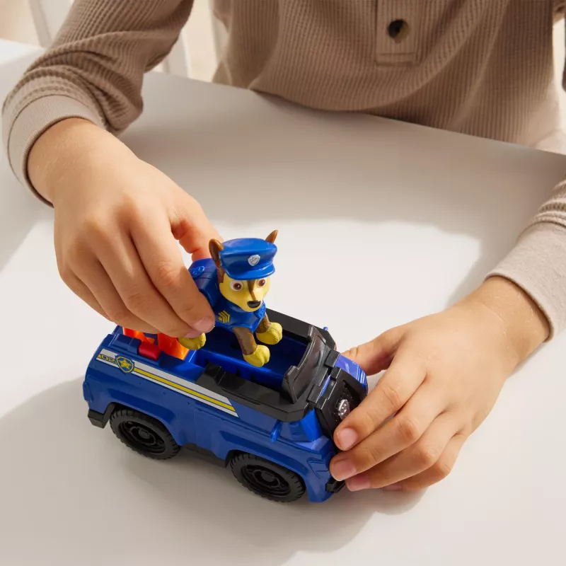 PAW Patrol, o carro de intervenção do Chase, carro de brincar com figura colecionável, brinquedo infantil sustentável para rapazes e raparigas a partir dos 3 anos