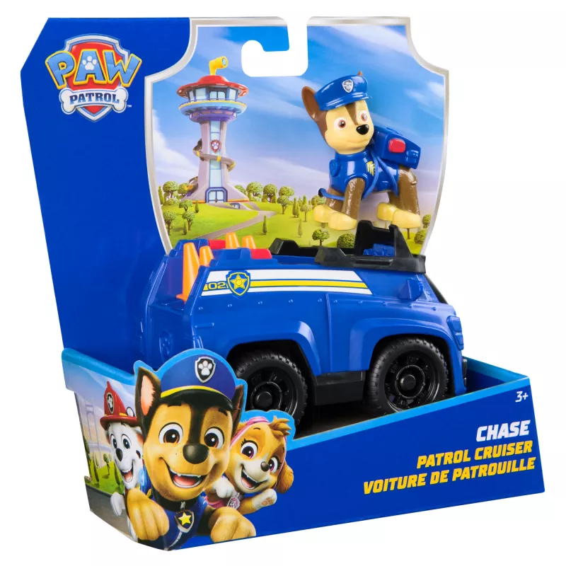 PAW Patrol, o carro de intervenção do Chase, carro de brincar com figura colecionável, brinquedo infantil sustentável para rapazes e raparigas a partir dos 3 anos