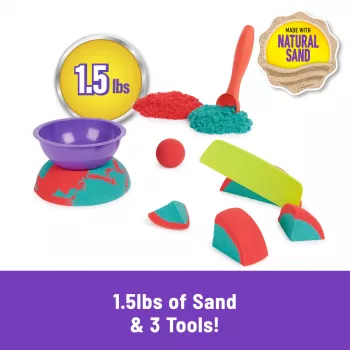Conjunto de areia cinética para crianças Spinmaster Mold n’ Flow 1,5 lb vermelho e turquesa com 3 ferramentas (a partir dos 3 anos)