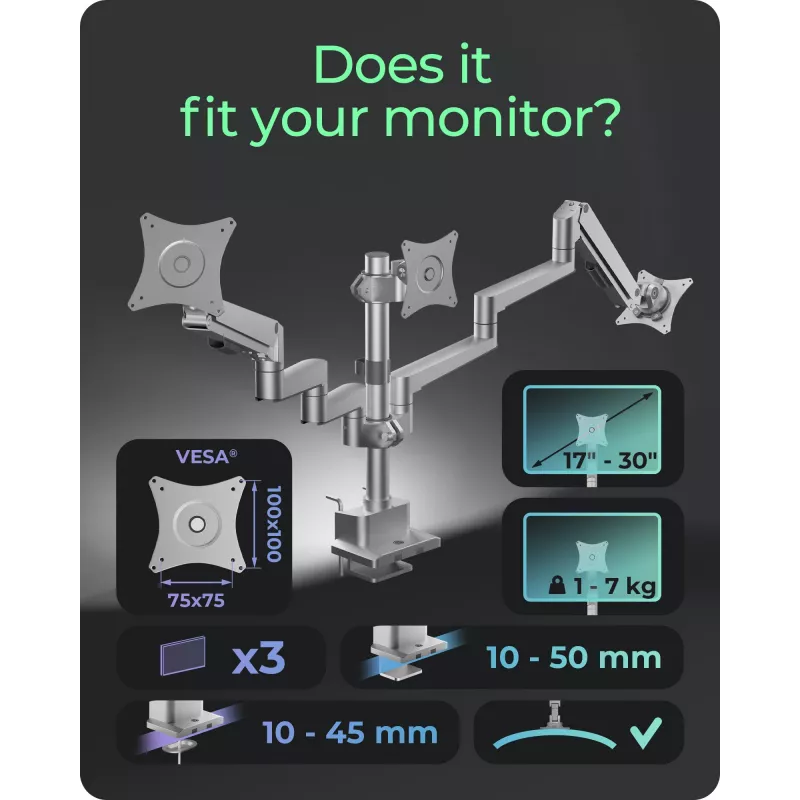 Suporte para monitor ICY BOX IB-MS525-T 30 polegadas cinzento prateado fixação mesa passagem de mesa