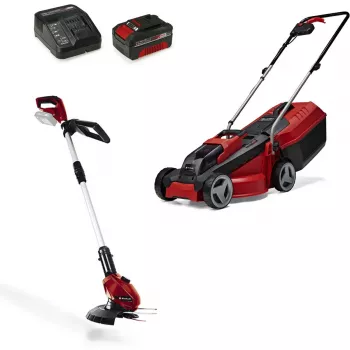 Conjunto de corta-relvas e aparador de relva a bateria EINHELL GE-CM 18/30 + GE-CT 18, vermelho/preto, Li-Ion 4,0 Ah
