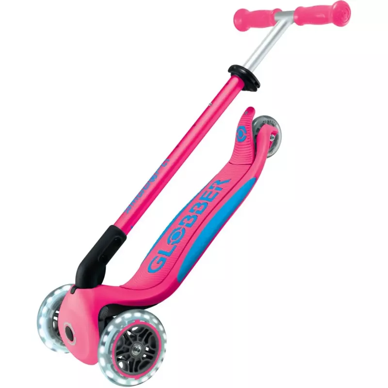 Trotinete compacta GLOBBER Primo Foldable Plus Lights – rosa/azul-claro