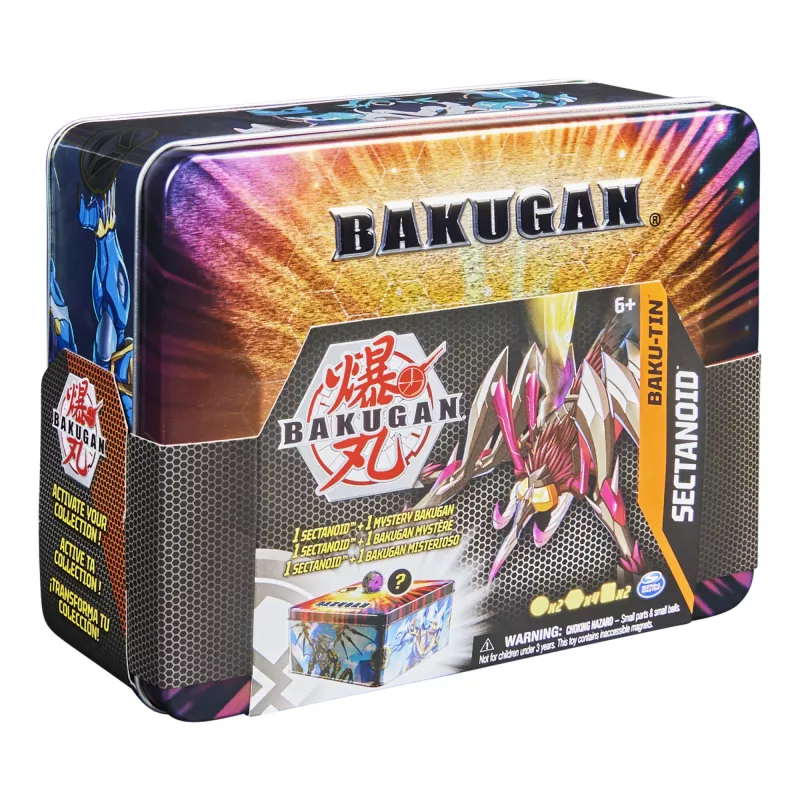 Bakugan Baku-Tin, Sectanoid, caixa de armazenamento premium para colecionadores com mistério, cartas colecionáveis, brinquedo para rapazes a partir dos 6 anos
