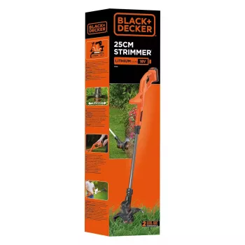 Black & Decker ST182320-QW aparador de relva a bateria, 18 V, 2,0 Ah Li-Ion, largura de corte de 25 cm, com bateria e carregador, laranja/preto