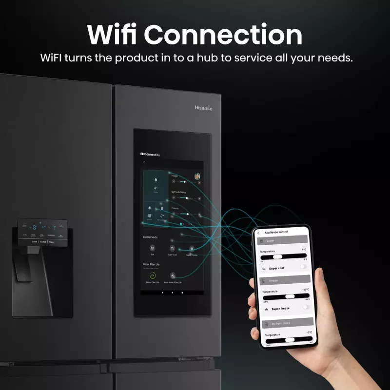 Hisense RQ760N4IFE combinado multiportas, de instalação livre, frigorífico 345 l, congelador 232 l, dispensador de água/gelo, 178,5 cm, classe energética E, preto