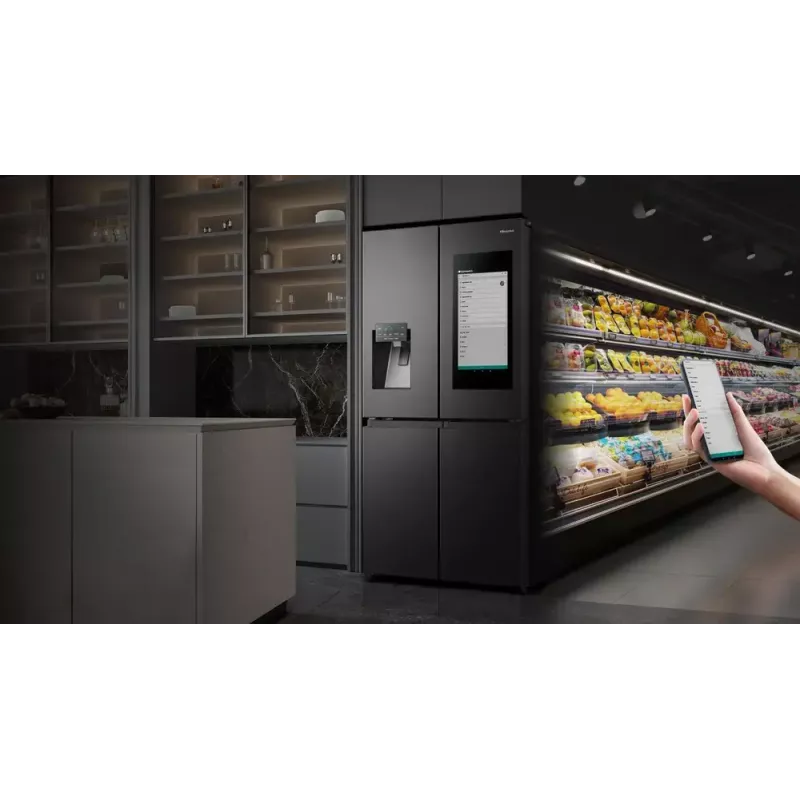 Hisense RQ760N4IFE combinado multiportas, de instalação livre, frigorífico 345 l, congelador 232 l, dispensador de água/gelo, 178,5 cm, classe energética E, preto