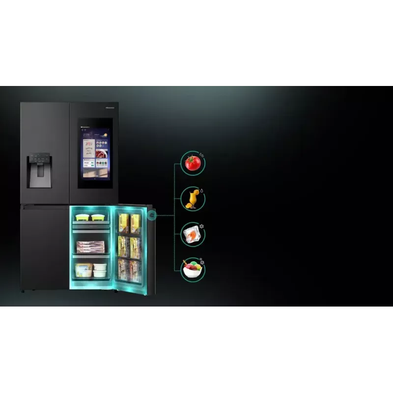 Hisense RQ760N4IFE combinado multiportas, de instalação livre, frigorífico 345 l, congelador 232 l, dispensador de água/gelo, 178,5 cm, classe energética E, preto