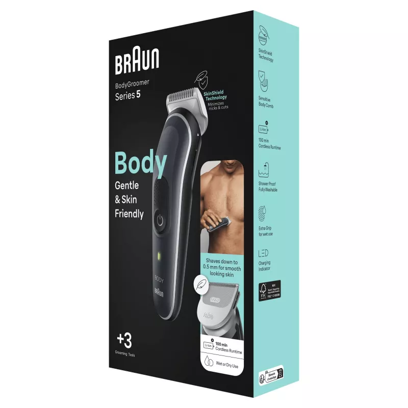 Braun BodyGroomer Aparador de corpo 5 BG5340, com tecnologia SkinShield e 2 acessórios