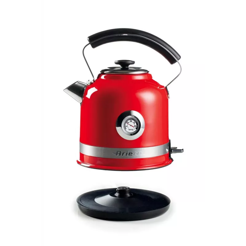 Chaleira Ariete 2854 Moderna, 2000 W, capacidade 1,7 l, sem fios 360°, sistema de desligamento automático, filtro removível, nível de água visível, termómetro, vermelho