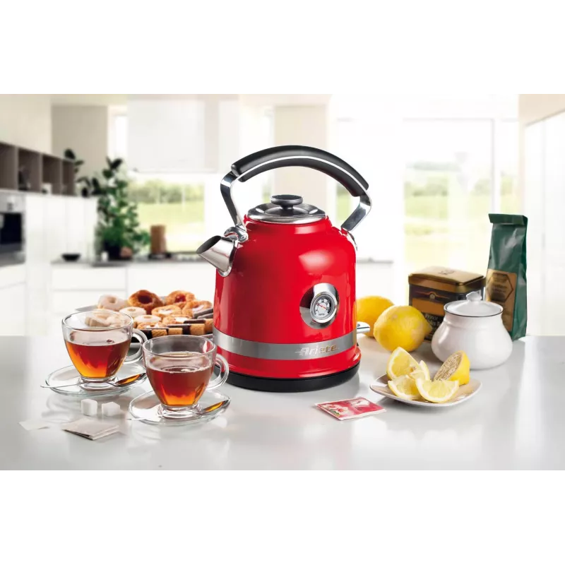 Chaleira Ariete 2854 Moderna, 2000 W, capacidade 1,7 l, sem fios 360°, sistema de desligamento automático, filtro removível, nível de água visível, termómetro, vermelho