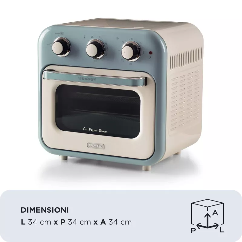 Fritadeira de ar quente e forno Ariete 4632 Vintage, 1400W, 2em1, capacidade 16L, acessórios incluídos, temporizador 60 minutos, vidro duplo, azul