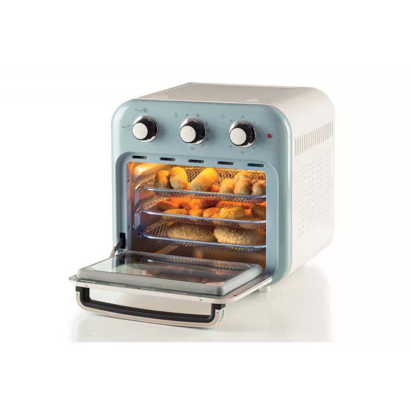 Fritadeira de ar quente e forno Ariete 4632 Vintage, 1400W, 2em1, capacidade 16L, acessórios incluídos, temporizador 60 minutos, vidro duplo, azul