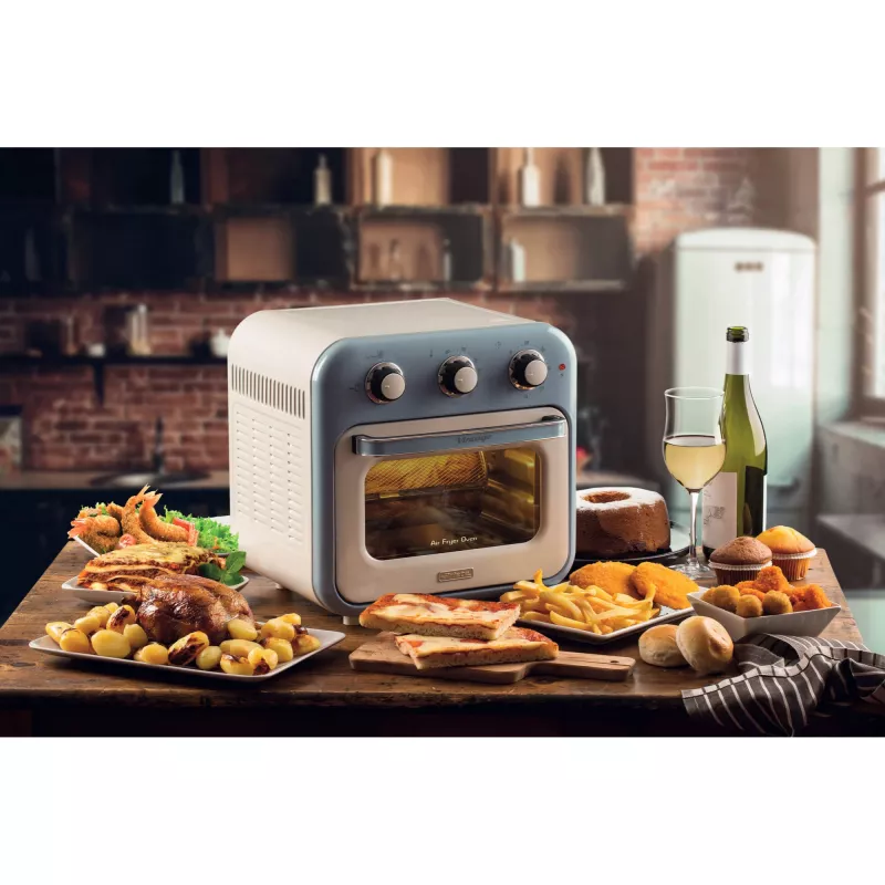 Fritadeira de ar quente e forno Ariete 4632 Vintage, 1400W, 2em1, capacidade 16L, acessórios incluídos, temporizador 60 minutos, vidro duplo, azul