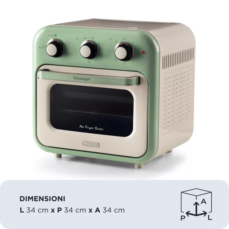 Fritadeira de ar quente e forno Ariete 4632 Vintage, 1400W, 2em1, capacidade 16L, acessórios incluídos, temporizador 60 minutos, vidro duplo, verde