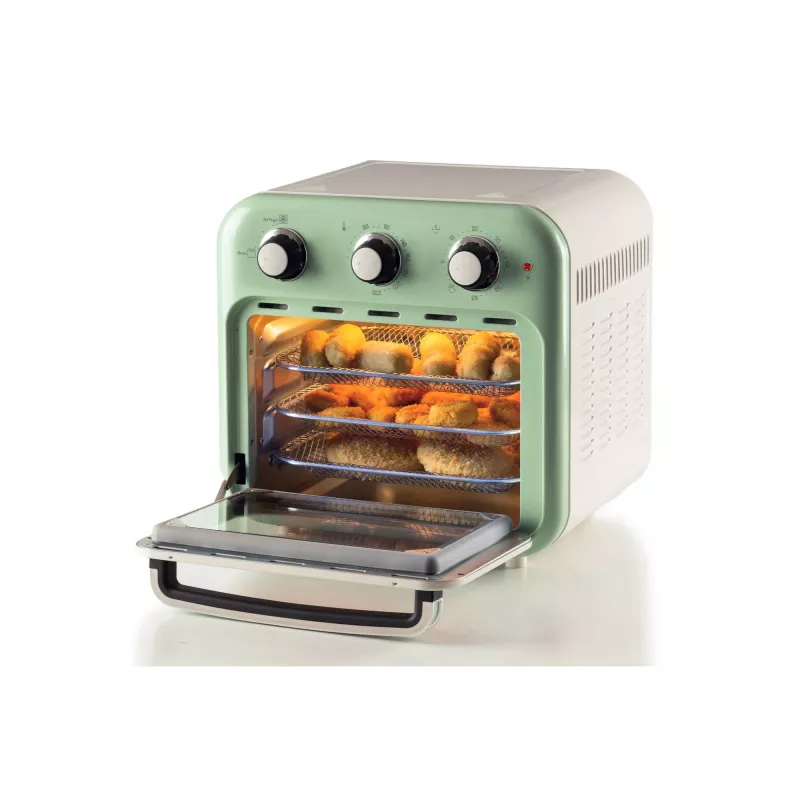 Fritadeira de ar quente e forno Ariete 4632 Vintage, 1400W, 2em1, capacidade 16L, acessórios incluídos, temporizador 60 minutos, vidro duplo, verde