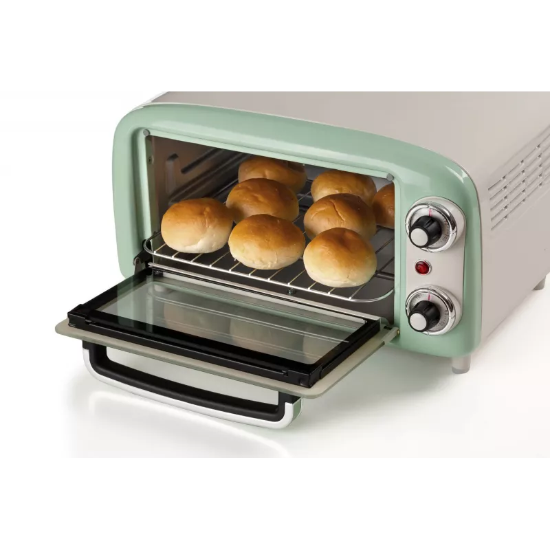 Mini-forno elétrico Ariete 3919 Vintage, 800 W, capacidade 10 L, vidro duplo, retro, verde