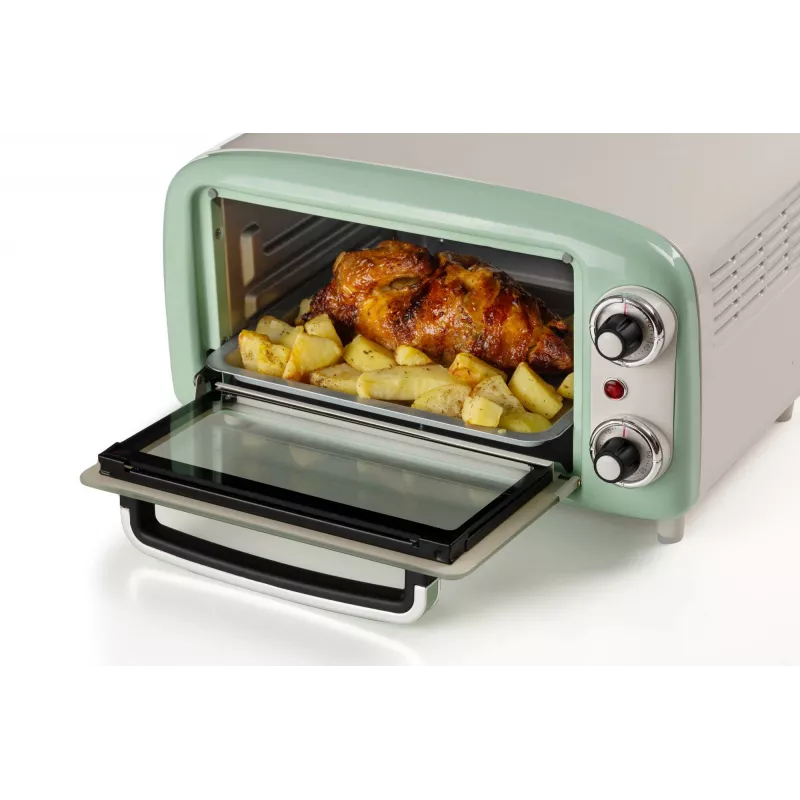 Mini-forno elétrico Ariete 3919 Vintage, 800 W, capacidade 10 L, vidro duplo, retro, verde