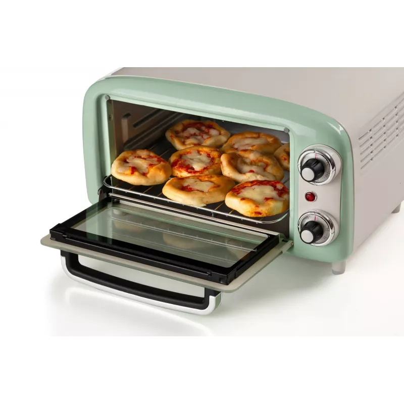 Mini-forno elétrico Ariete 3919 Vintage, 800 W, capacidade 10 L, vidro duplo, retro, verde