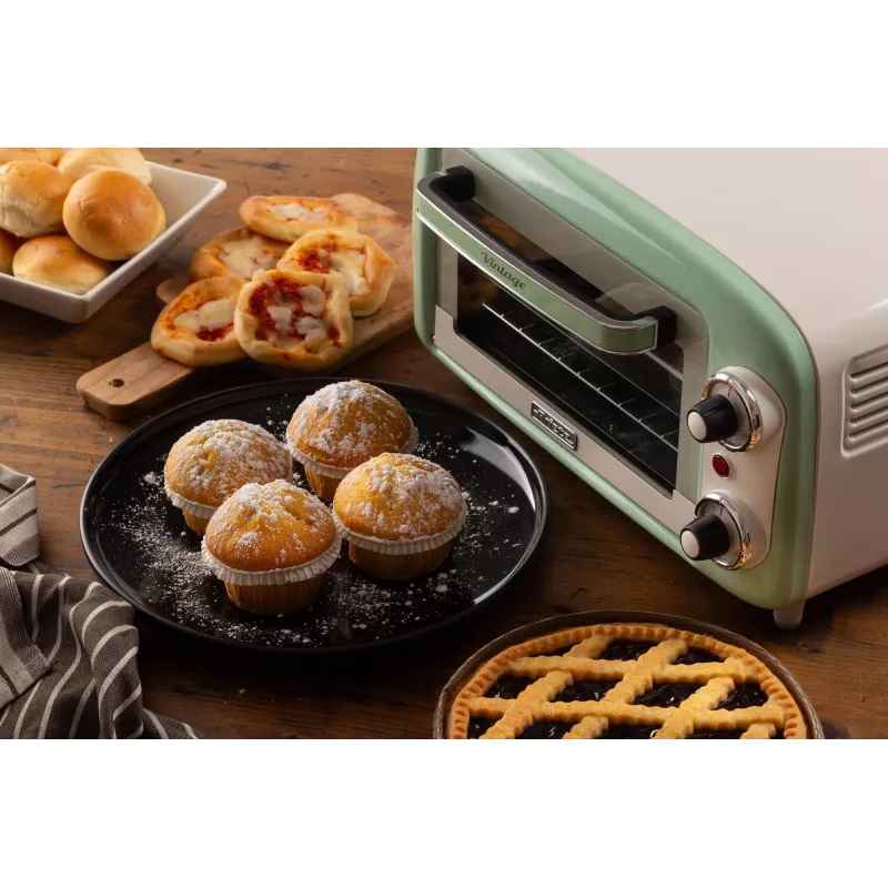 Mini-forno elétrico Ariete 3919 Vintage, 800 W, capacidade 10 L, vidro duplo, retro, verde