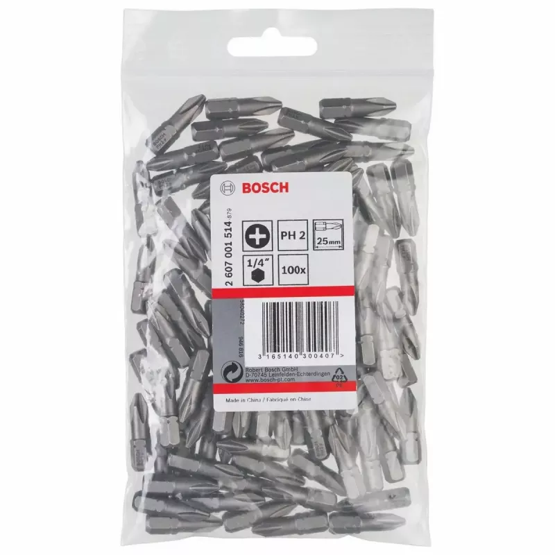 Bits de chave de fendas Bosch 2607001514 100 unid. PH 2 25 mm sextavado