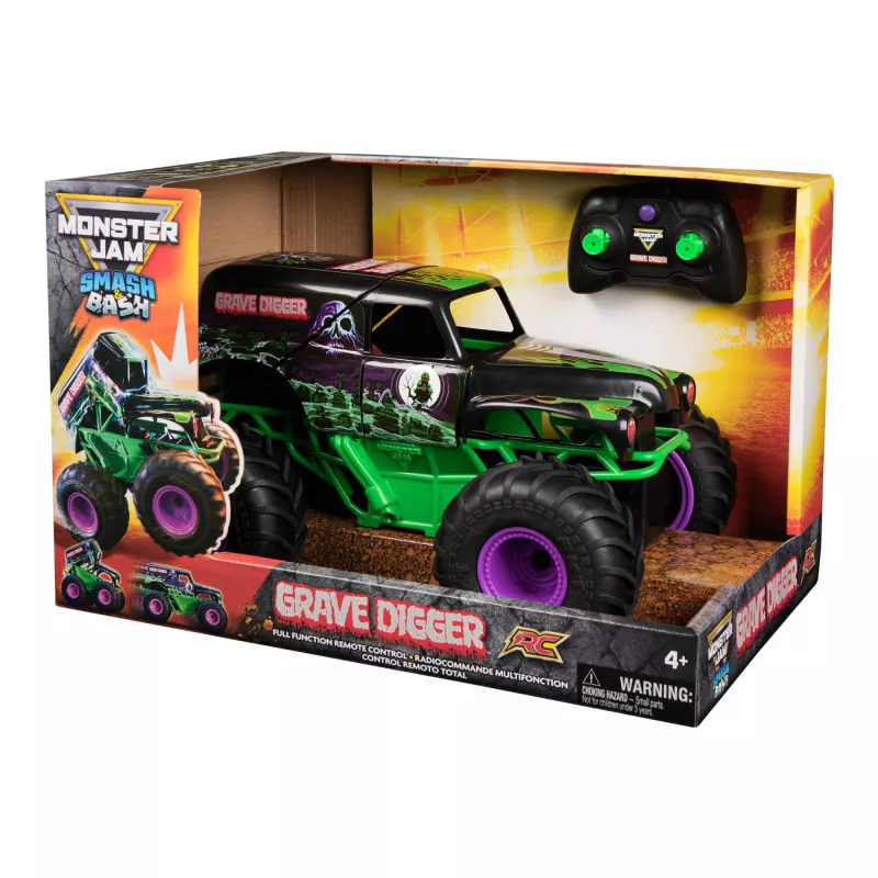 Monster Jam, veículo oficial Smash & Bash Grave Digger telecomandado para interior e exterior, monstro truck reparável à escala 1:15, brinquedo para rapazes e raparigas a partir dos 4 anos