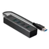 Lindy 43324 hub USB 3.0 de 4 portas, USB 3.2 Gen 1 Type-A, 5 Gbit/s, cabo integrado, alumínio/plástico, preto