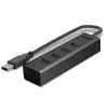 Lindy 43324 hub USB 3.0 de 4 portas, USB 3.2 Gen 1 Type-A, 5 Gbit/s, cabo integrado, alumínio/plástico, preto