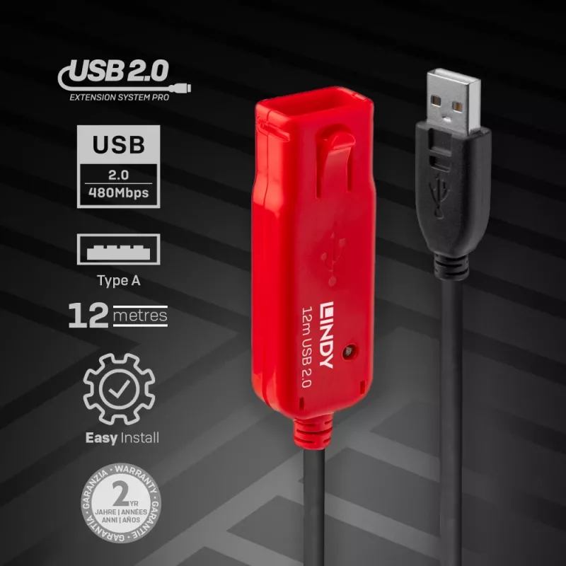 Extensão ativa USB 2.0 Pro Hub Lindy 12m