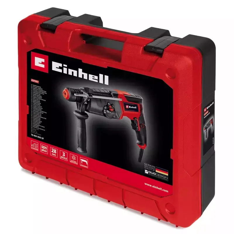 Einhell TE-RH 950 5F martelo perfurador, 950 W, 3 J, SDS-plus, 2600 rpm, com mala, preto/vermelho