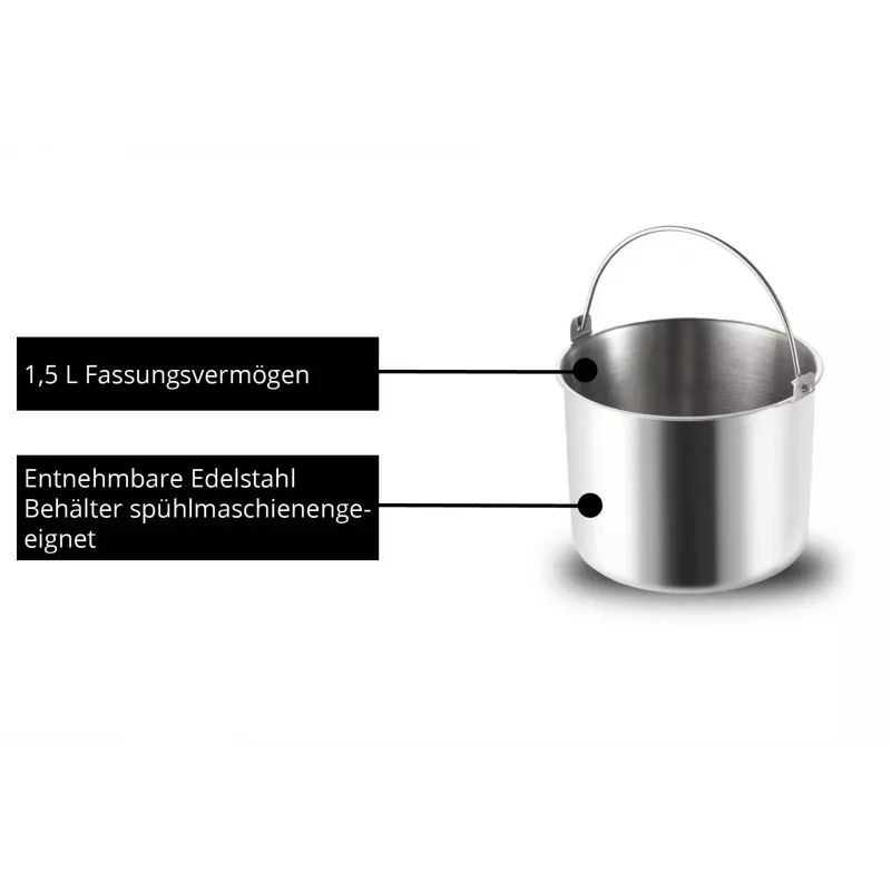 Unold 48826 Máquina de gelados e iogurteira EVA Máquina de gelados com compressor 1,5 L 120 W preto, aço inoxidável