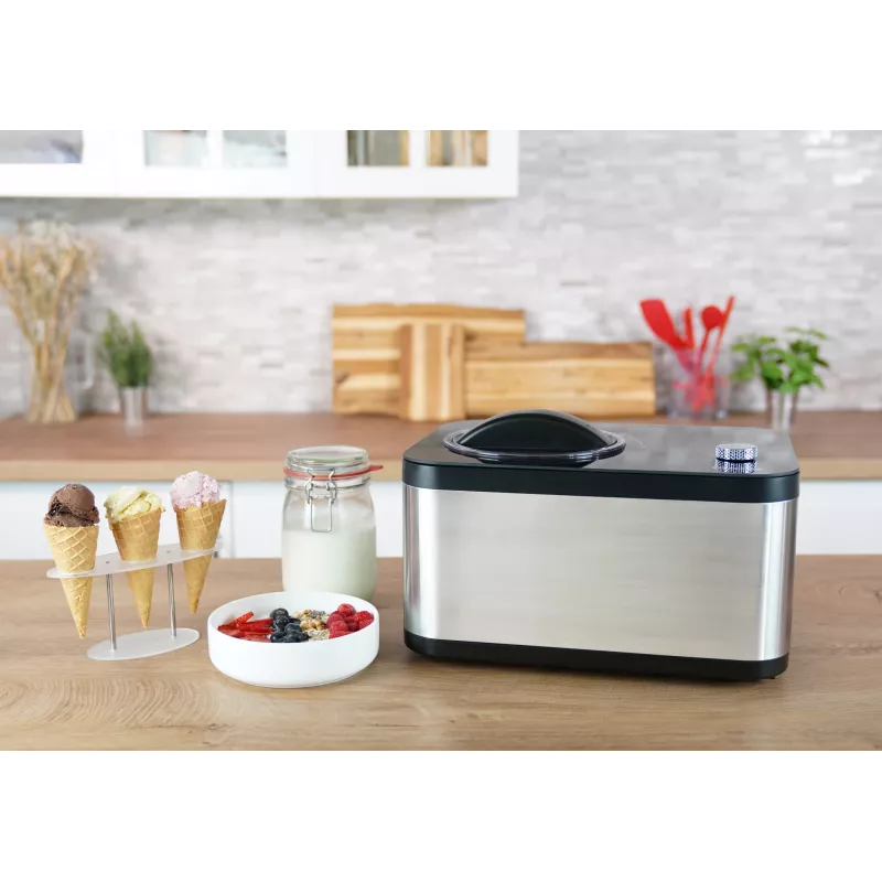 Unold 48826 Máquina de gelados e iogurteira EVA Máquina de gelados com compressor 1,5 L 120 W preto, aço inoxidável