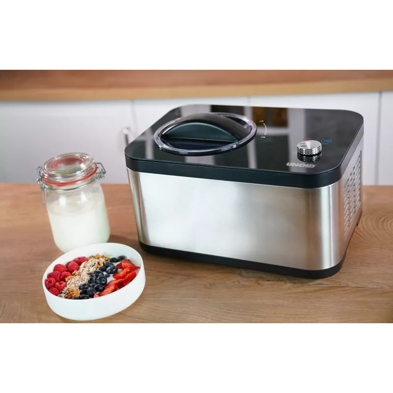 Unold 48826 Máquina de gelados e iogurteira EVA Máquina de gelados com compressor 1,5 L 120 W preto, aço inoxidável