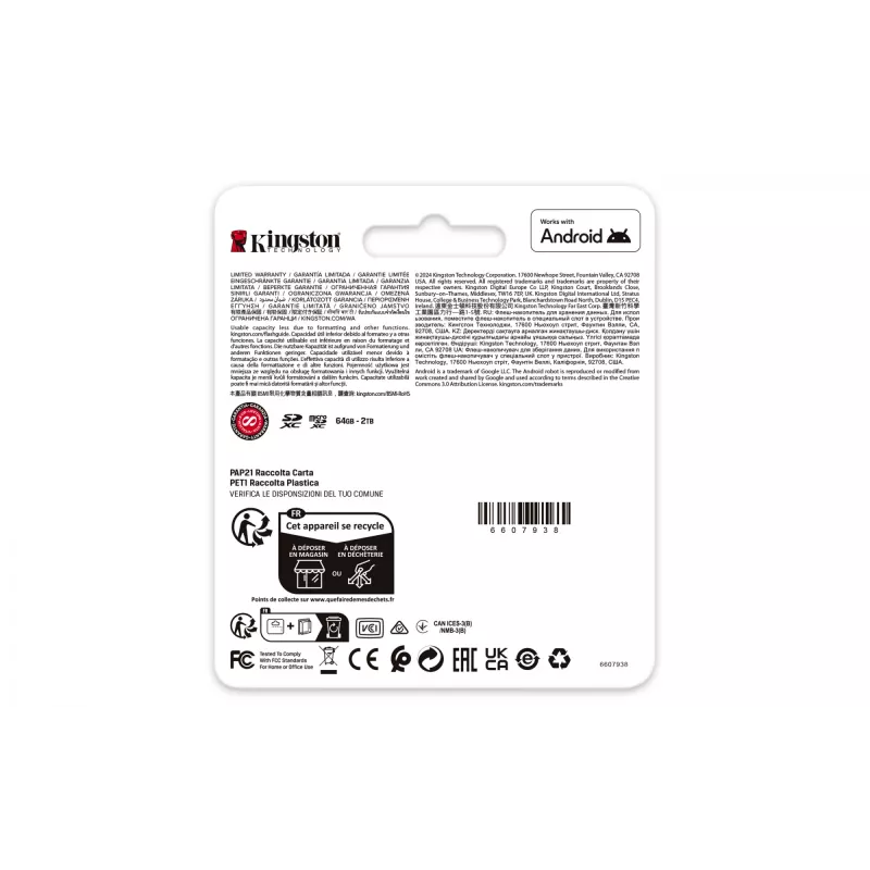 Kingston Technology 64GB microSDXC Canvas Go Plus Gen4 200R A2 U3 embalagem individual sem ADP