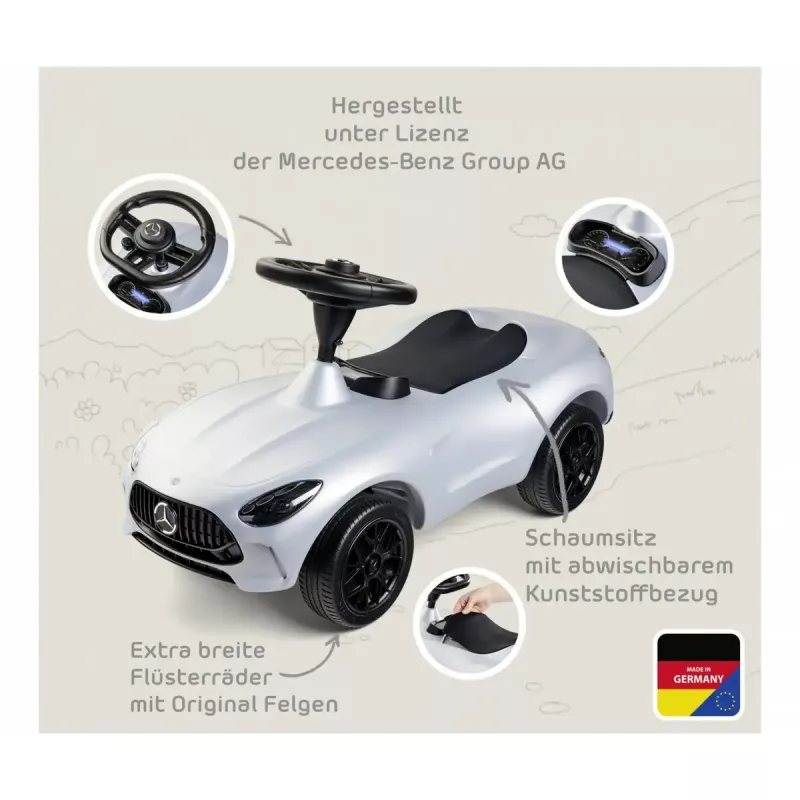 Carro de escorregar Simba-Dickie BIG Mercedes-AMG GT em prateado/preto – veículo de empurrar/pedalar para criança