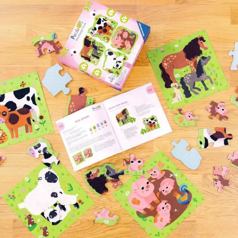 Puzzle Ravensburger UP! Animais da quinta – conjunto progressivo 4, 6, 8, 10 peças