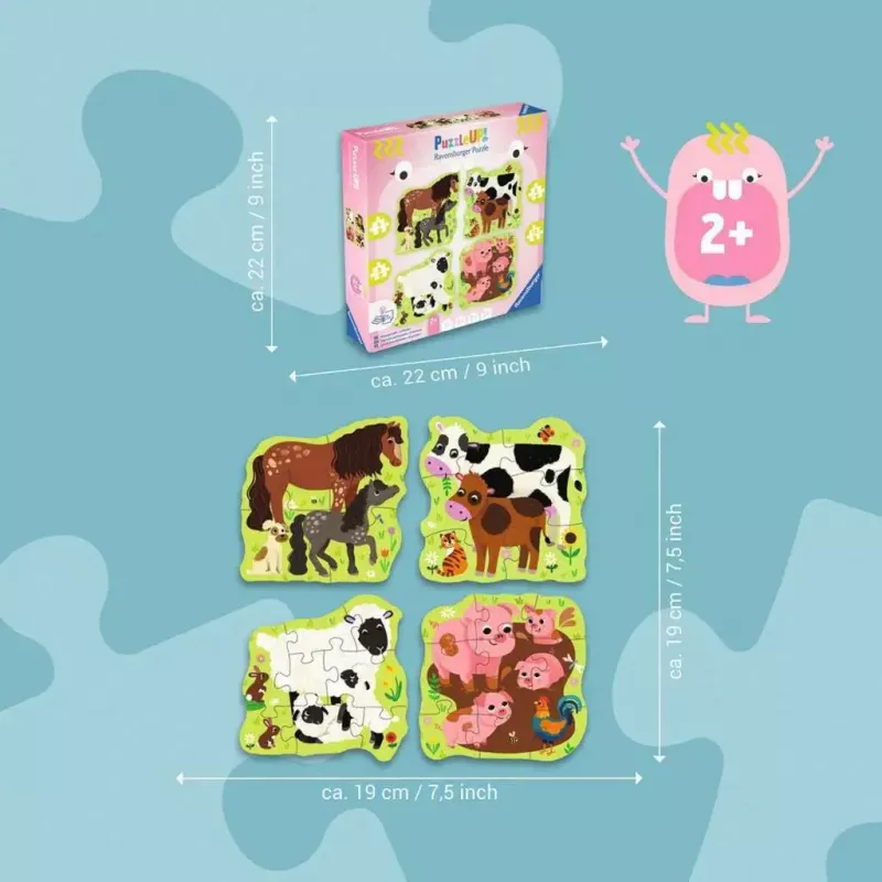 Puzzle Ravensburger UP! Animais da quinta – conjunto progressivo 4, 6, 8, 10 peças