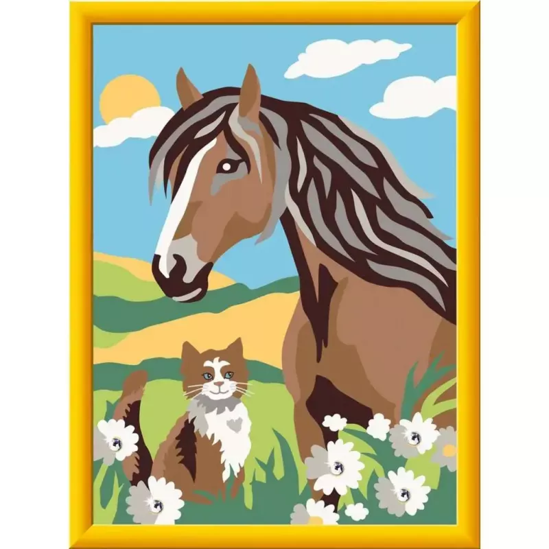 Conjunto de pintura Ravensburger CreArt – motivo Cavalo e gatinho, conjunto criativo de pintura por números