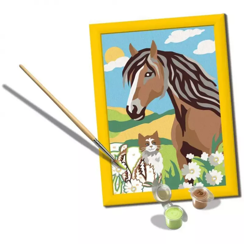 Conjunto de pintura Ravensburger CreArt – motivo Cavalo e gatinho, conjunto criativo de pintura por números