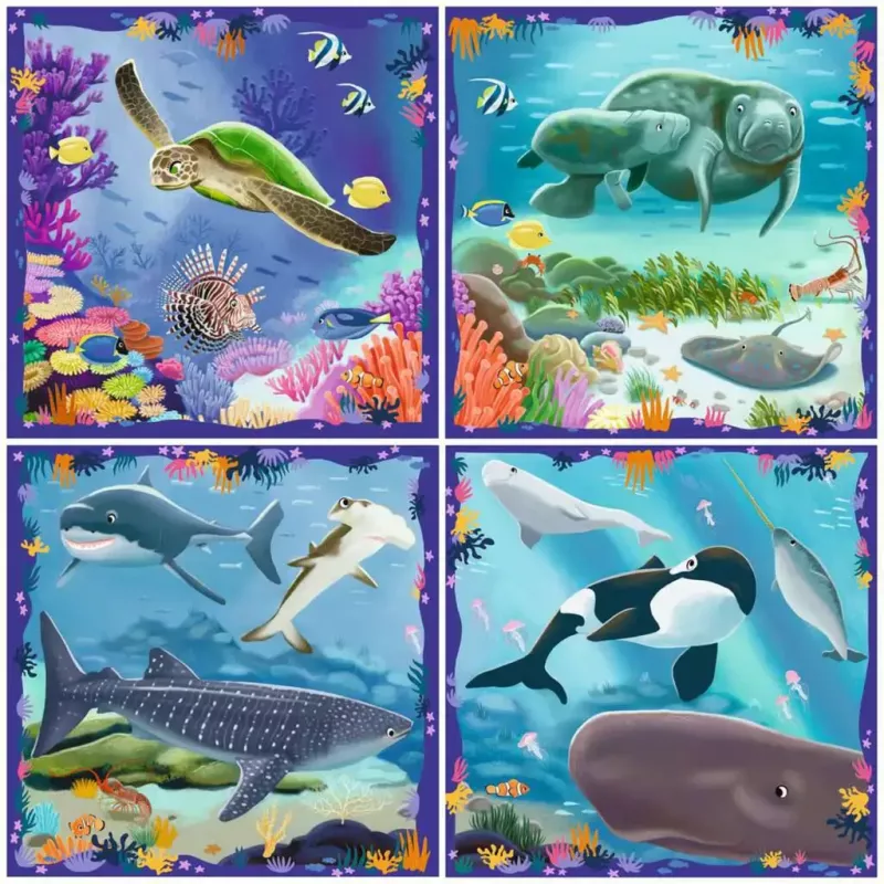 Puzzle Ravensburger UP! Criaturas marinhas — conjunto com 64, 72, 81, 90 peças