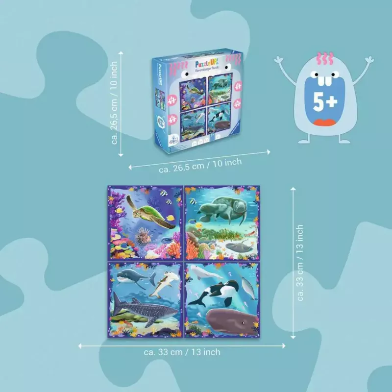 Puzzle Ravensburger UP! Criaturas marinhas — conjunto com 64, 72, 81, 90 peças